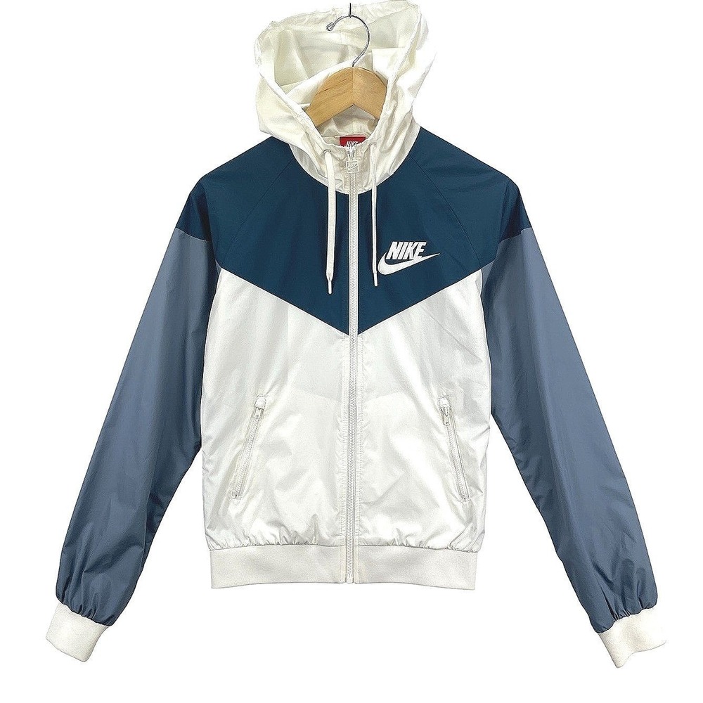 Nike Windrunner Full Zip Jacket Womens S White Teal Blue Colorblock Athletic